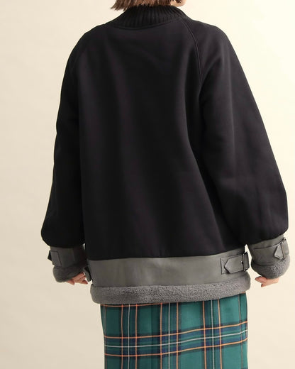 エコレザー×ボア切り替えベルトデザインプルオーバー