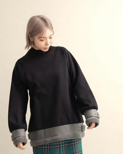 エコレザー×ボア切り替えベルトデザインプルオーバー