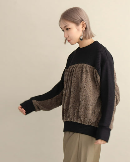 レース切り替えふんわりニットプルオーバー