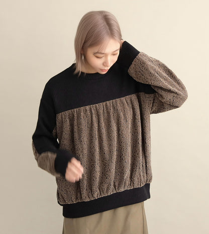 レース切り替えふんわりニットプルオーバー