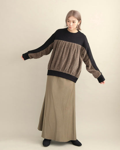 レース切り替えふんわりニットプルオーバー
