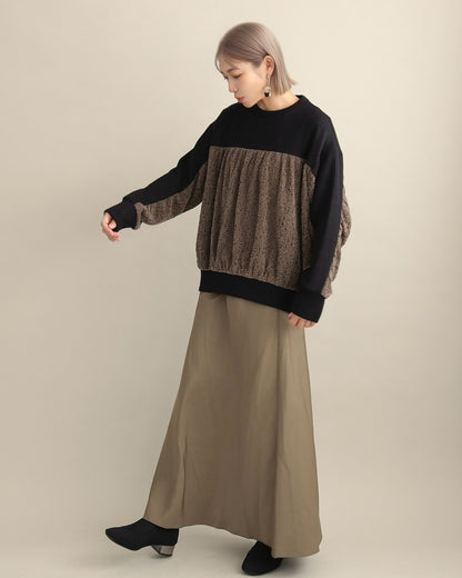 レース切り替えふんわりニットプルオーバー