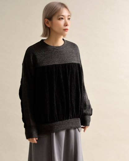 レース切り替えふんわりニットプルオーバー