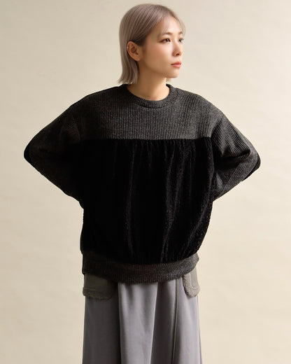 レース切り替えふんわりニットプルオーバー