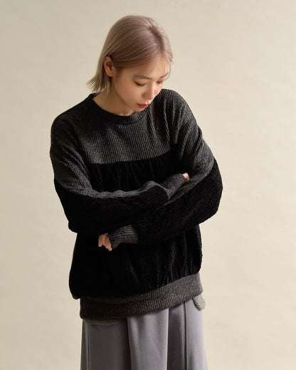 レース切り替えふんわりニットプルオーバー