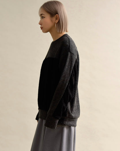 レース切り替えふんわりニットプルオーバー