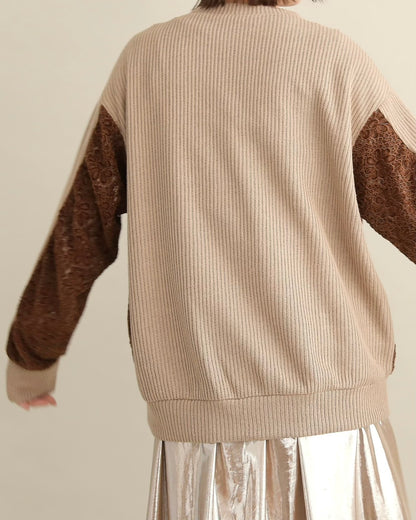 レース切り替えふんわりニットプルオーバー