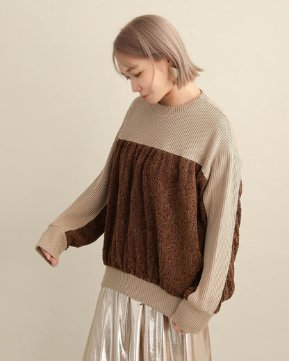 レース切り替えふんわりニットプルオーバー