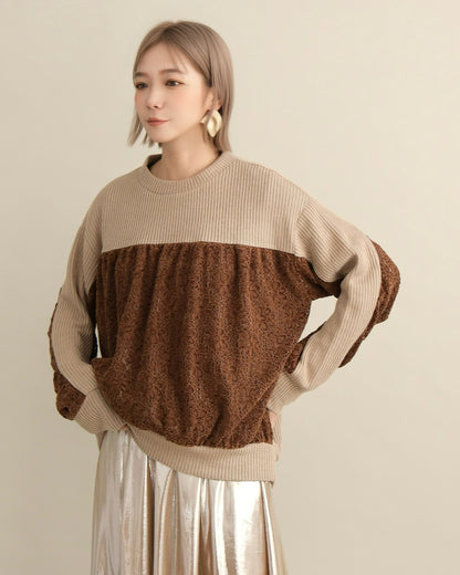 レース切り替えふんわりニットプルオーバー