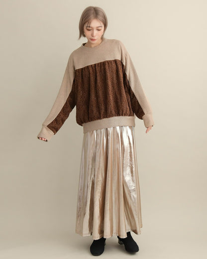 レース切り替えふんわりニットプルオーバー