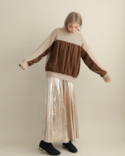 レース切り替えふんわりニットプルオーバー