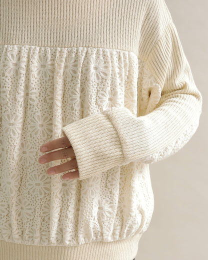 レース切り替えふんわりニットプルオーバー