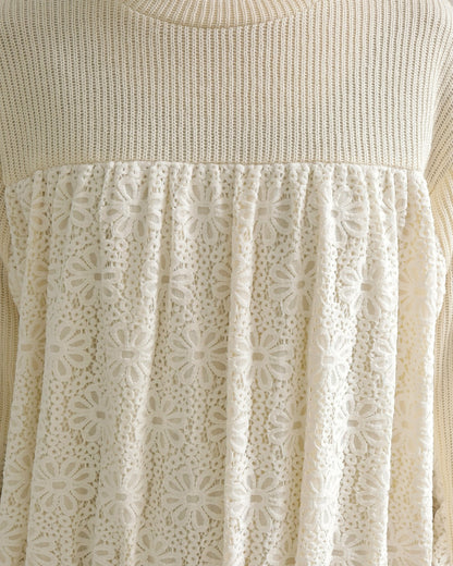 レース切り替えふんわりニットプルオーバー