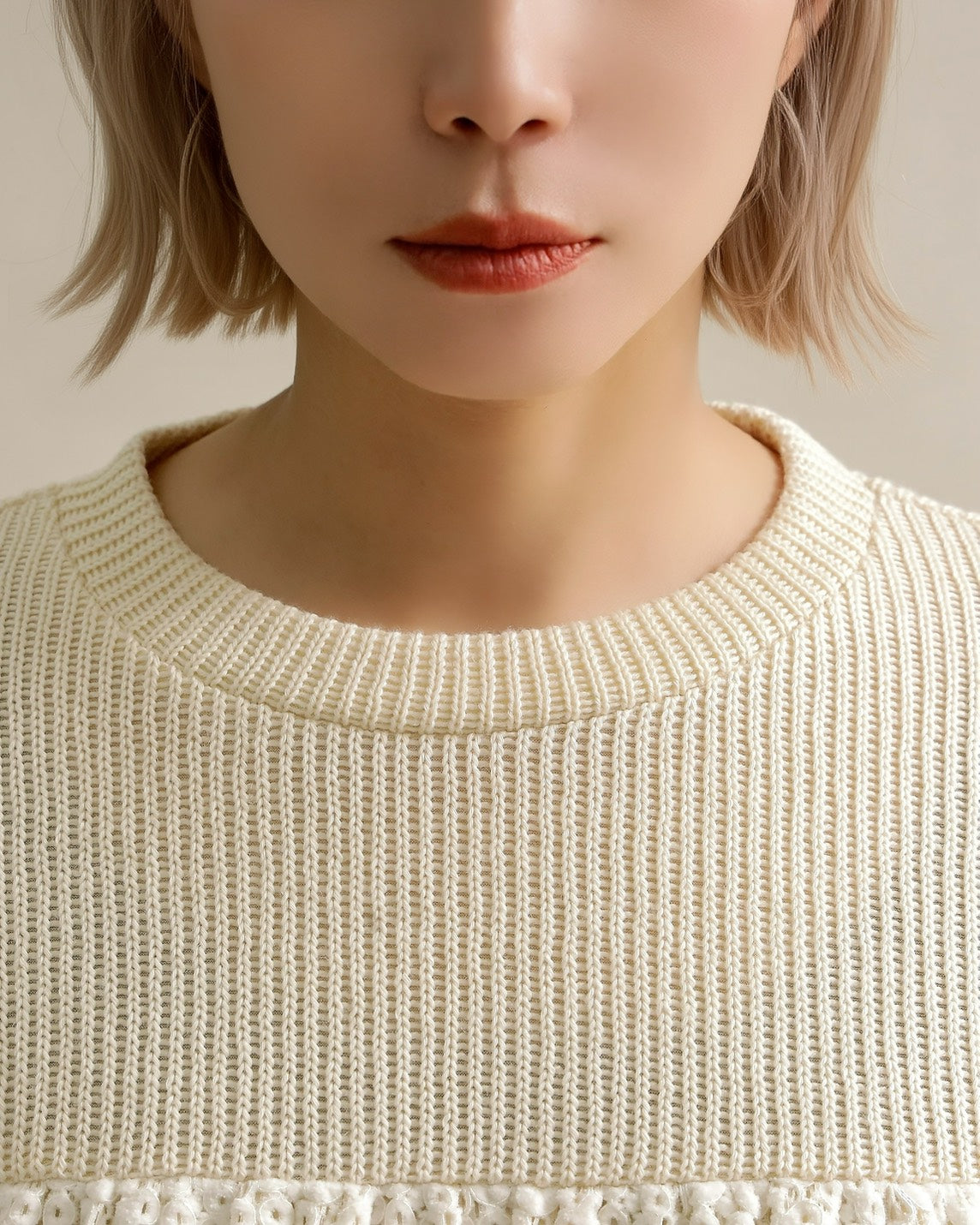 レース切り替えふんわりニットプルオーバー