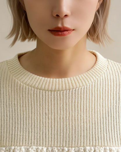 レース切り替えふんわりニットプルオーバー