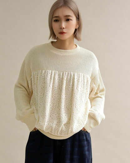 レース切り替えふんわりニットプルオーバー