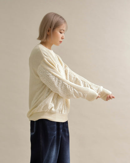 レース切り替えふんわりニットプルオーバー