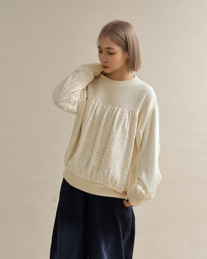 レース切り替えふんわりニットプルオーバー