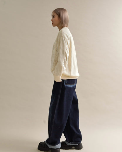 レース切り替えふんわりニットプルオーバー