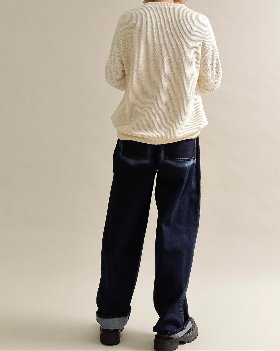 レース切り替えふんわりニットプルオーバー