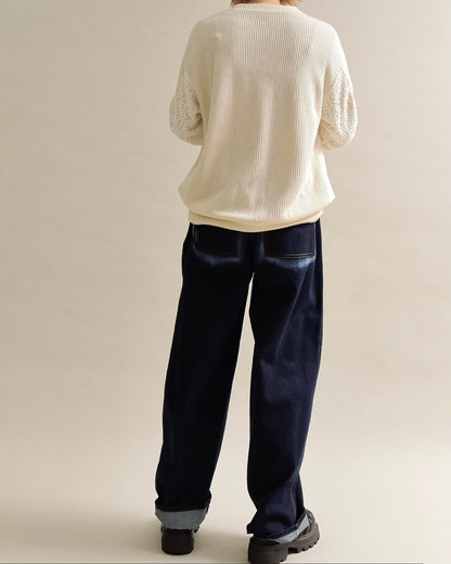 レース切り替えふんわりニットプルオーバー