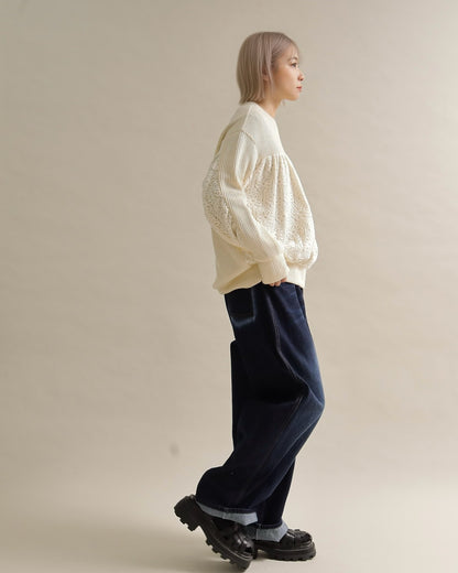 レース切り替えふんわりニットプルオーバー