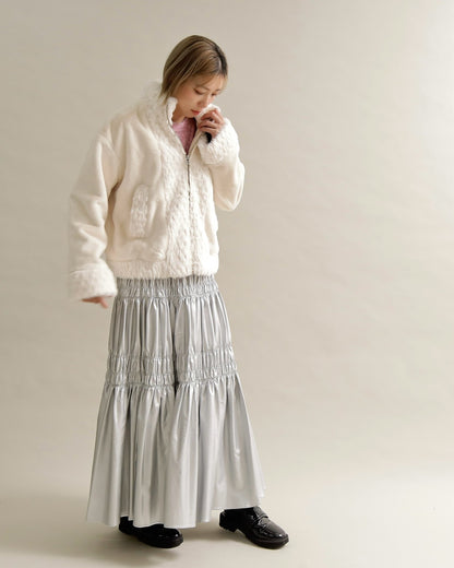 シャーリングティアードメタリックスカート