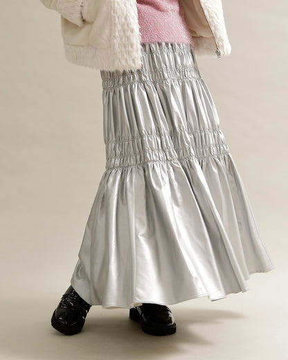 シャーリングティアードメタリックスカート