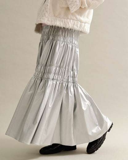 シャーリングティアードメタリックスカート