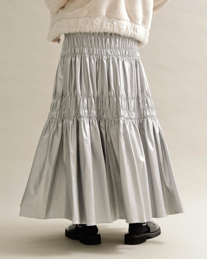 シャーリングティアードメタリックスカート