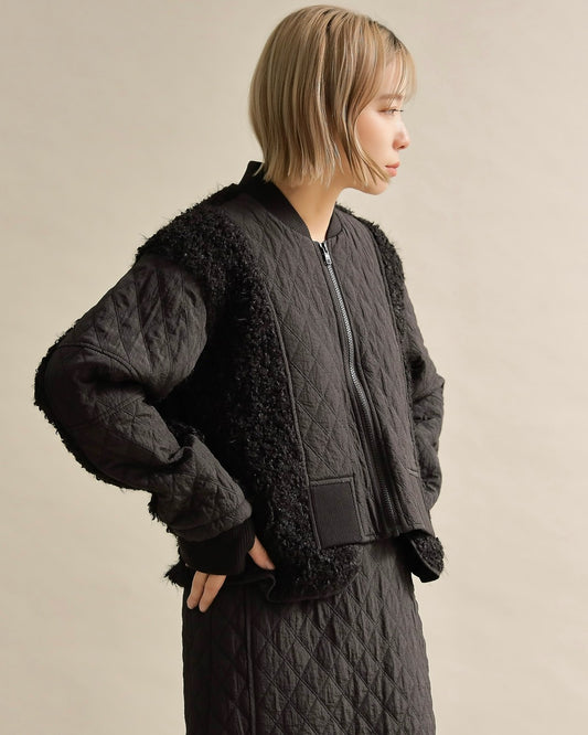 キルティング×ボアコンビネーションブルゾン