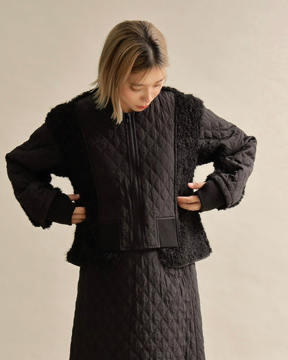 キルティング×ボアコンビネーションブルゾン