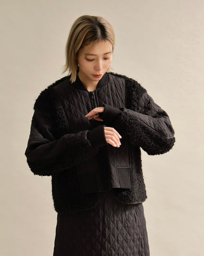 キルティング×ボアコンビネーションブルゾン