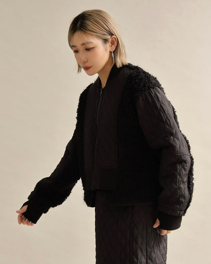 キルティング×ボアコンビネーションブルゾン