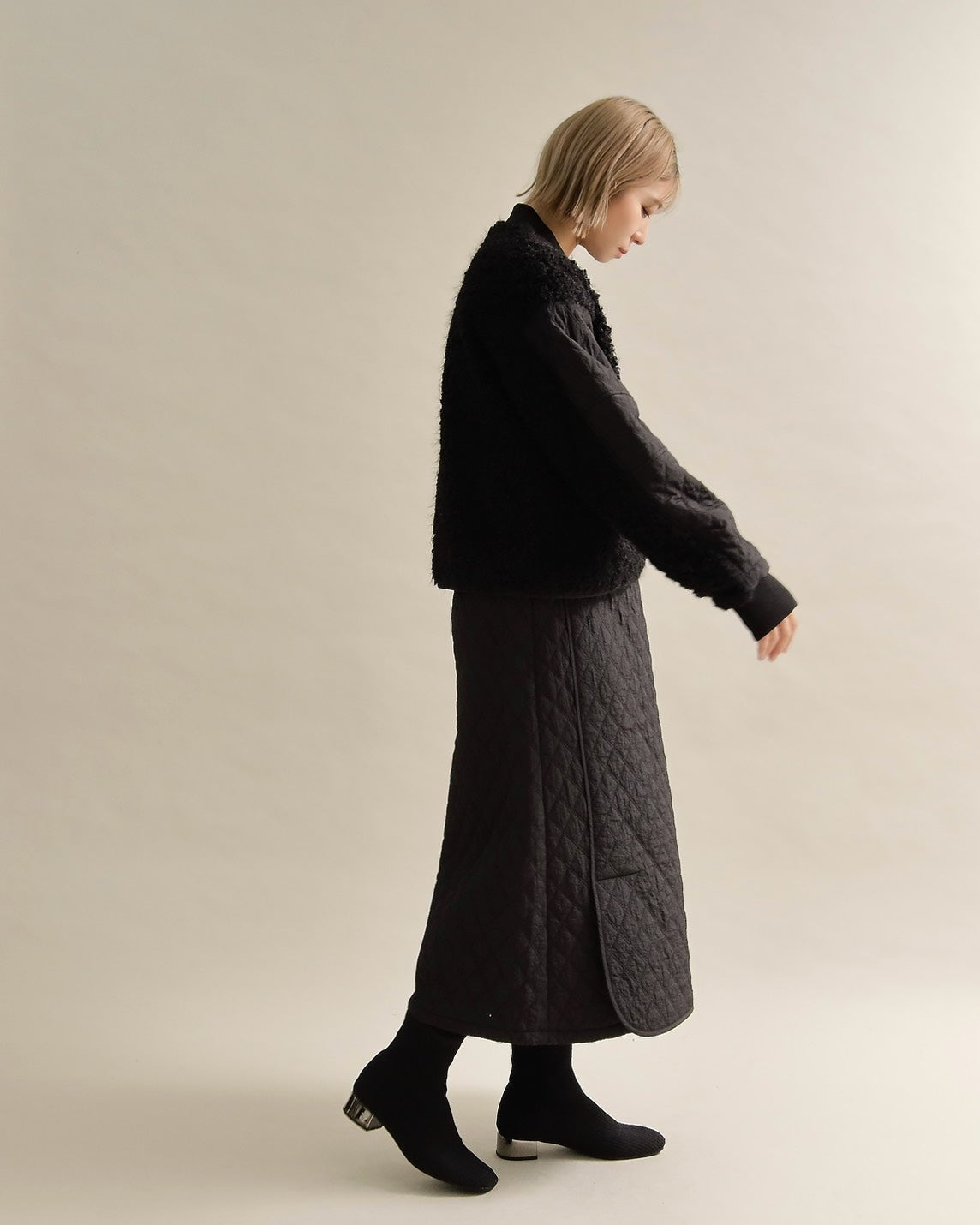 キルティング×ボアコンビネーションブルゾン