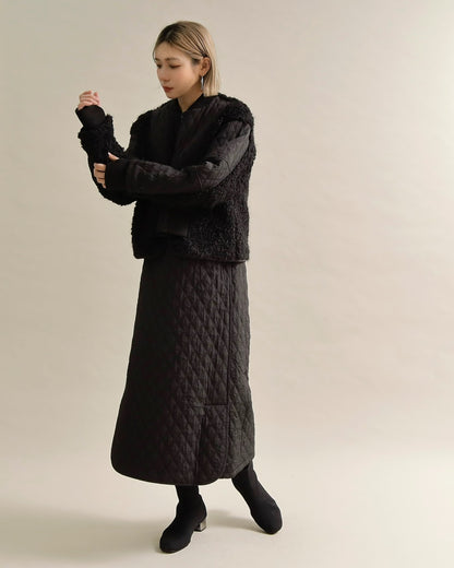 キルティング×ボアコンビネーションブルゾン