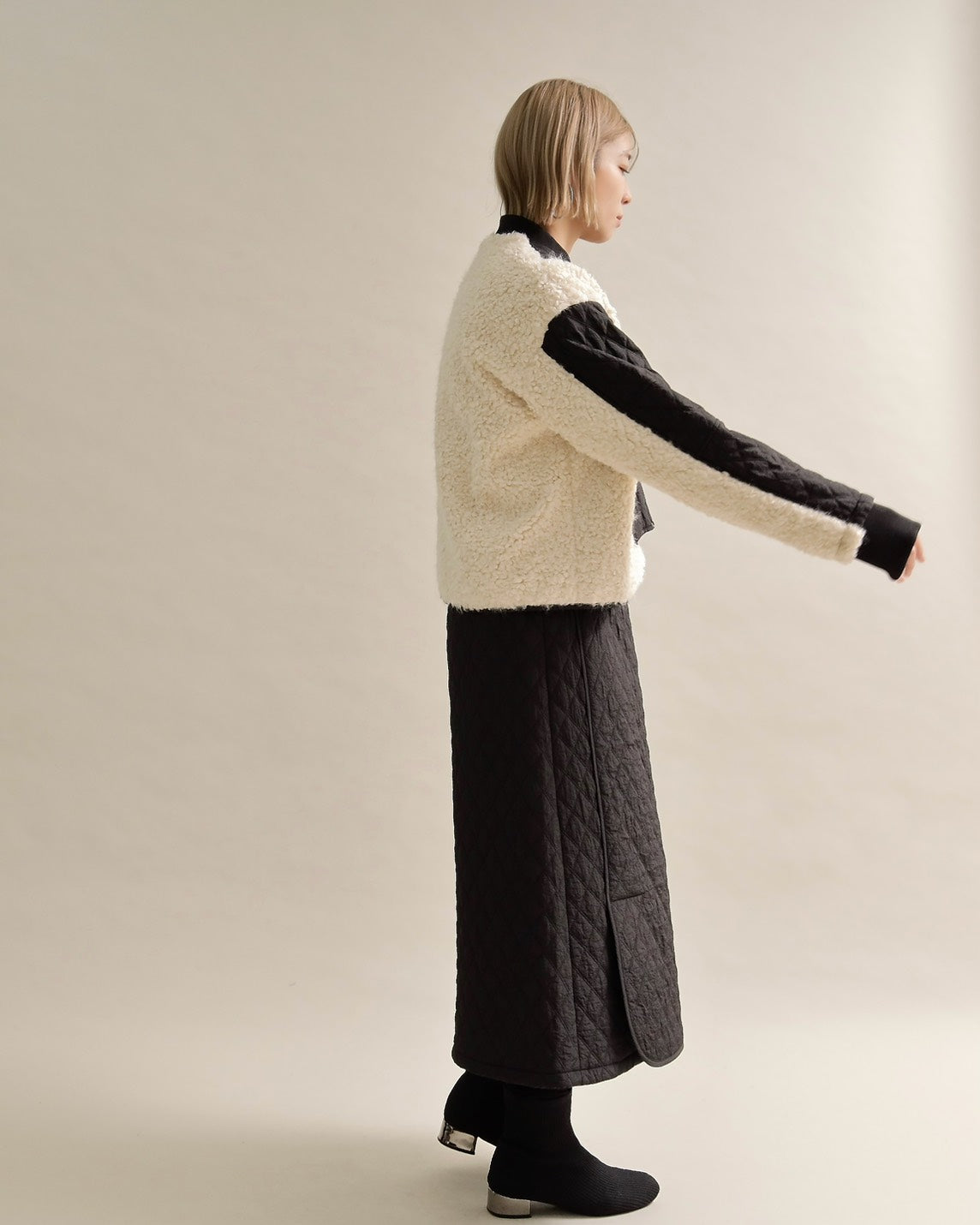 キルティング×ボアコンビネーションブルゾン