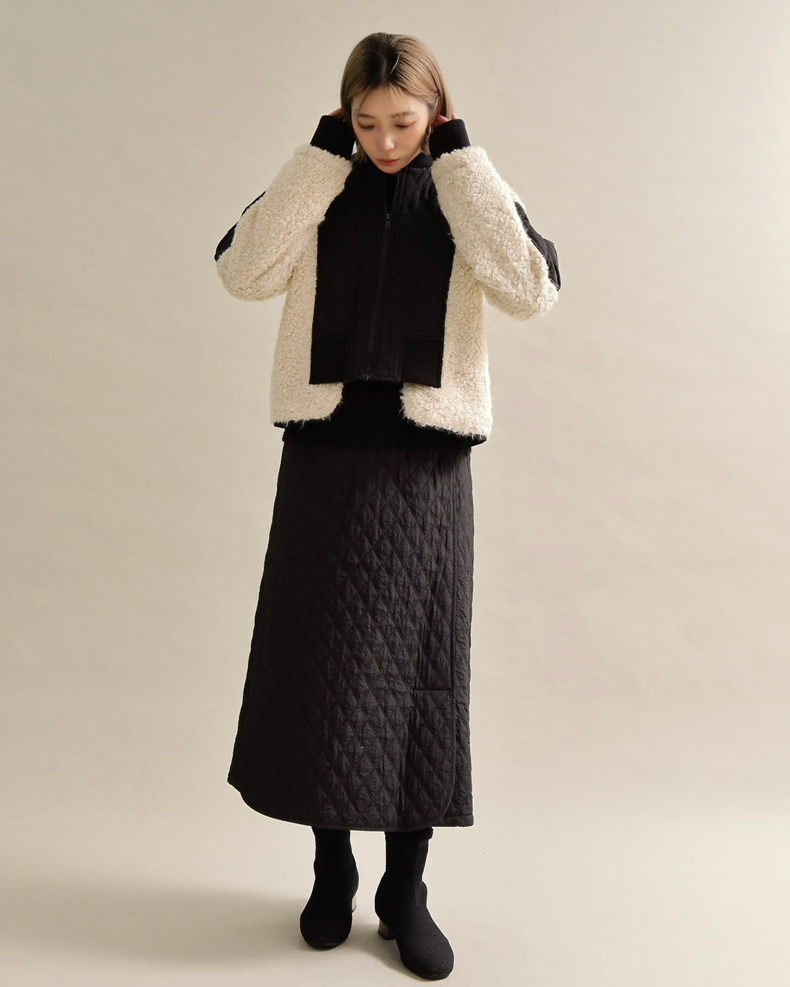 キルティング×ボアコンビネーションブルゾン