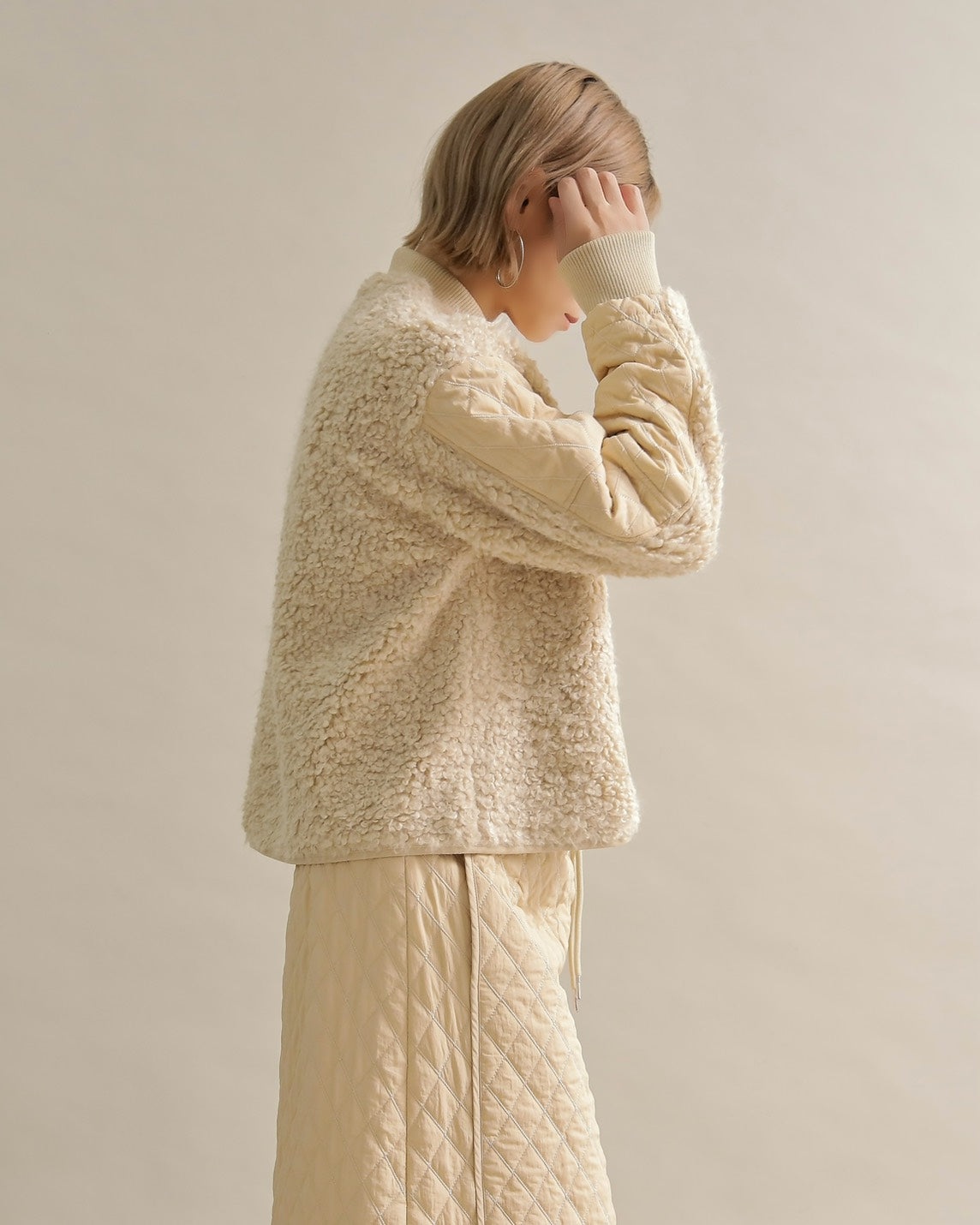 キルティング×ボアコンビネーションブルゾン