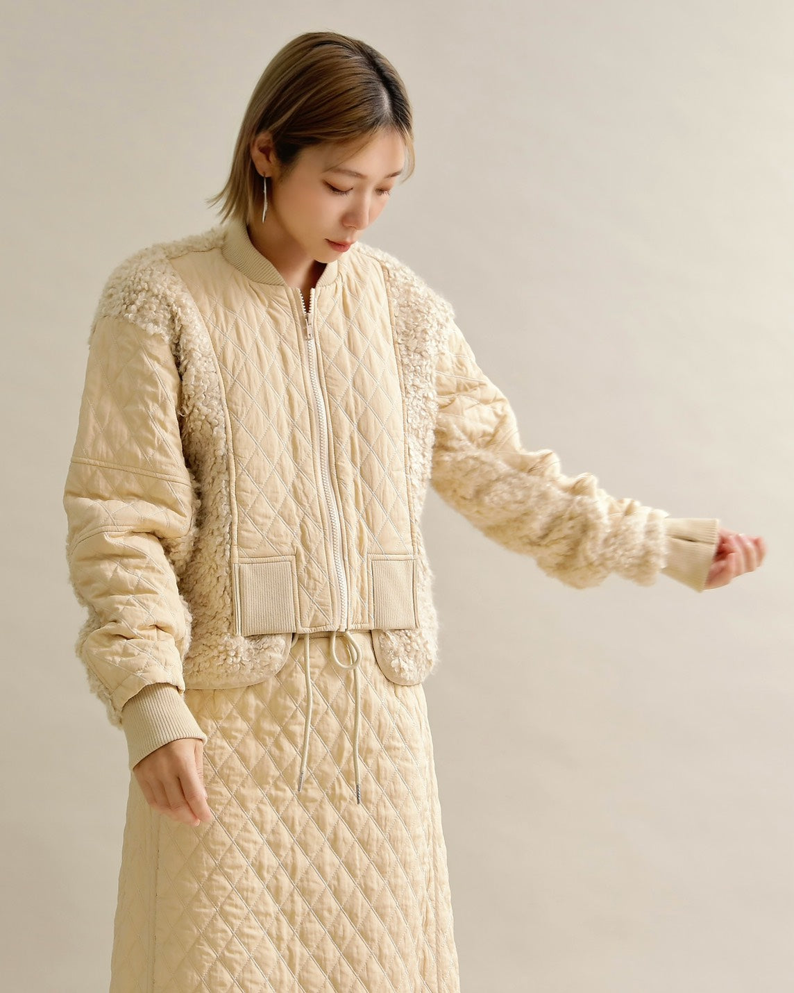 キルティング×ボアコンビネーションブルゾン