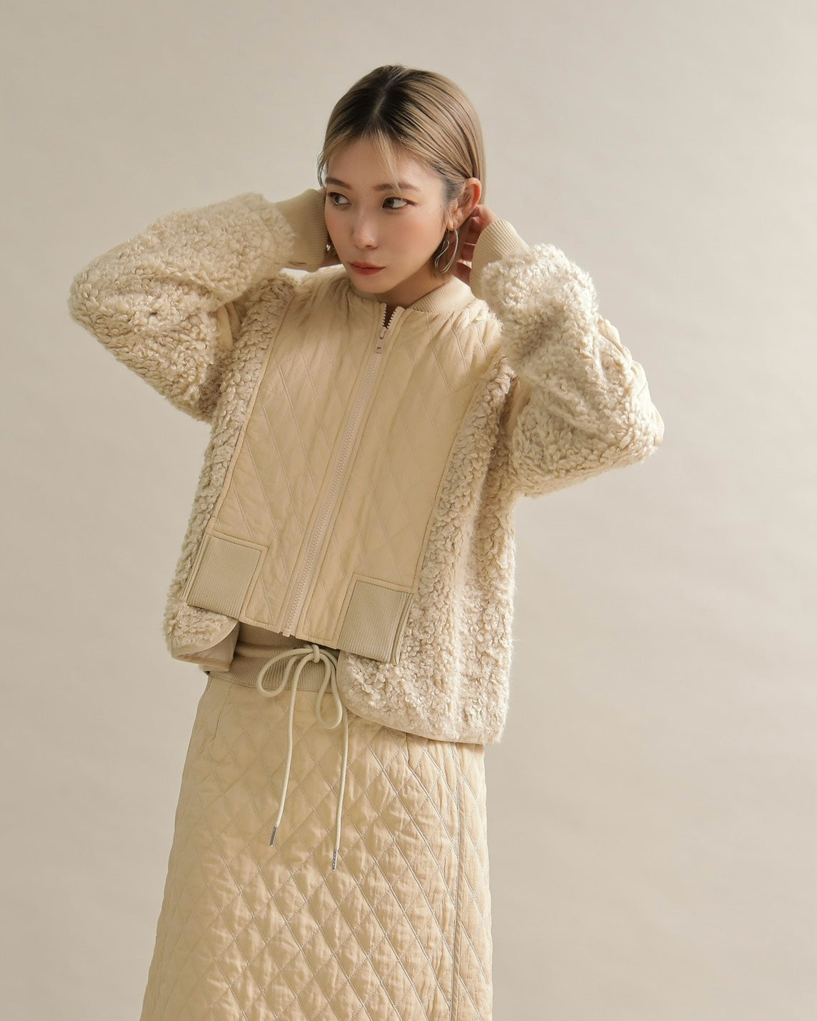 キルティング×ボアコンビネーションブルゾン