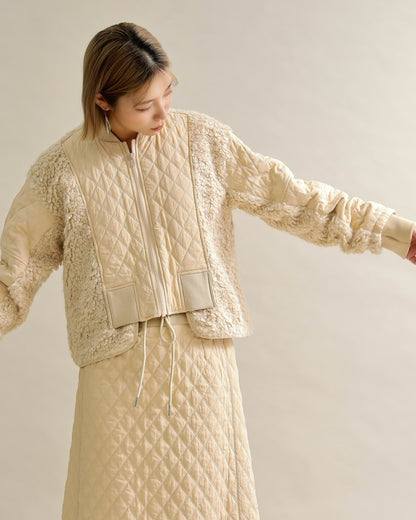 キルティング×ボアコンビネーションブルゾン