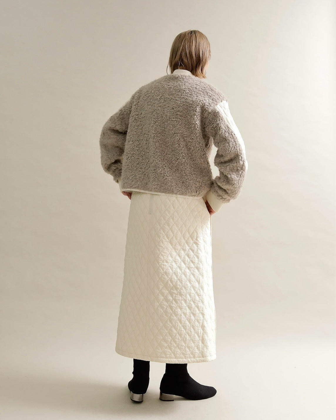 キルティング×ボアコンビネーションブルゾン