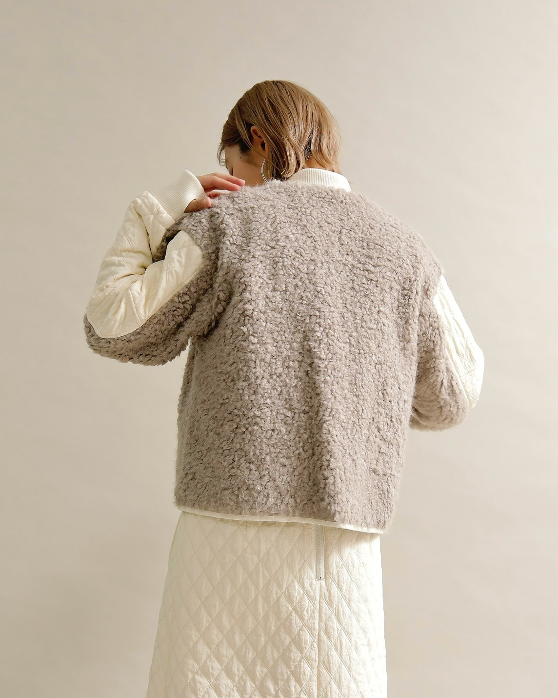 キルティング×ボアコンビネーションブルゾン