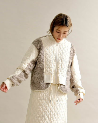 キルティング×ボアコンビネーションブルゾン