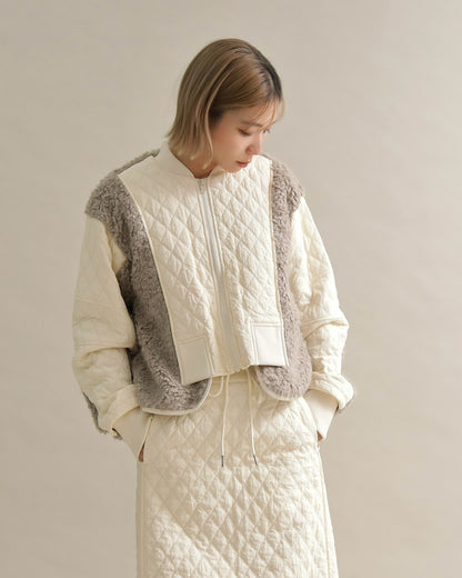 キルティング×ボアコンビネーションブルゾン