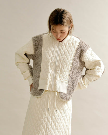 キルティング×ボアコンビネーションブルゾン
