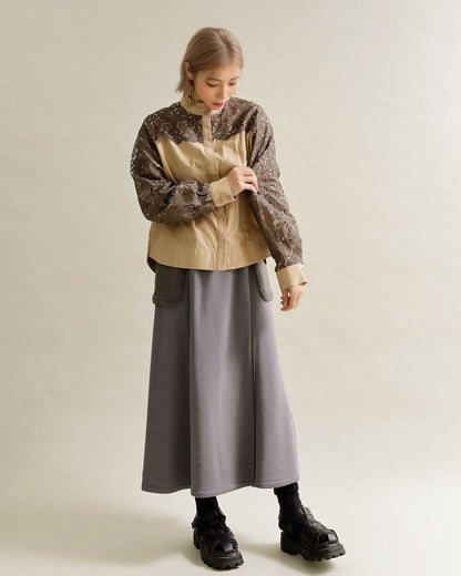 レースコンビ・スタンドカラーブラウス