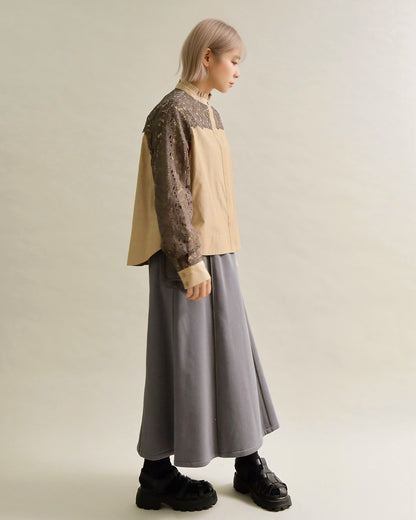 レースコンビ・スタンドカラーブラウス