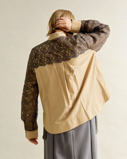 レースコンビ・スタンドカラーブラウス